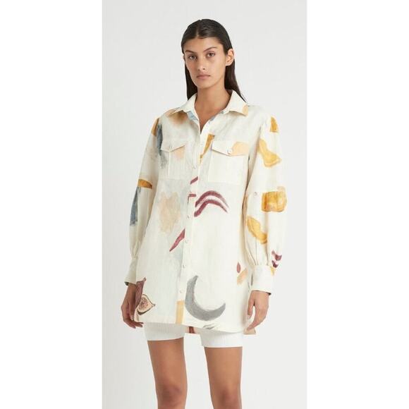 SIR x Gabrielle Penfold Martine Linen Long Sleeve Shirt Dress Painted Cream US 4 - Picture 2 of 10